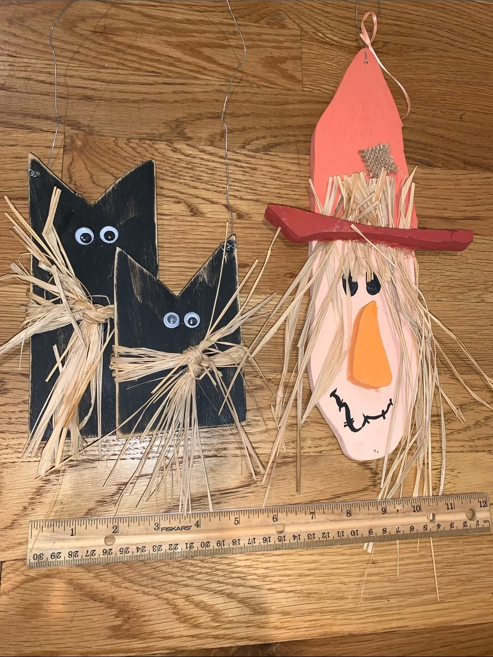 Handmade Kids Scarecrow & Cat Wall Hanging Set - Orange & Black